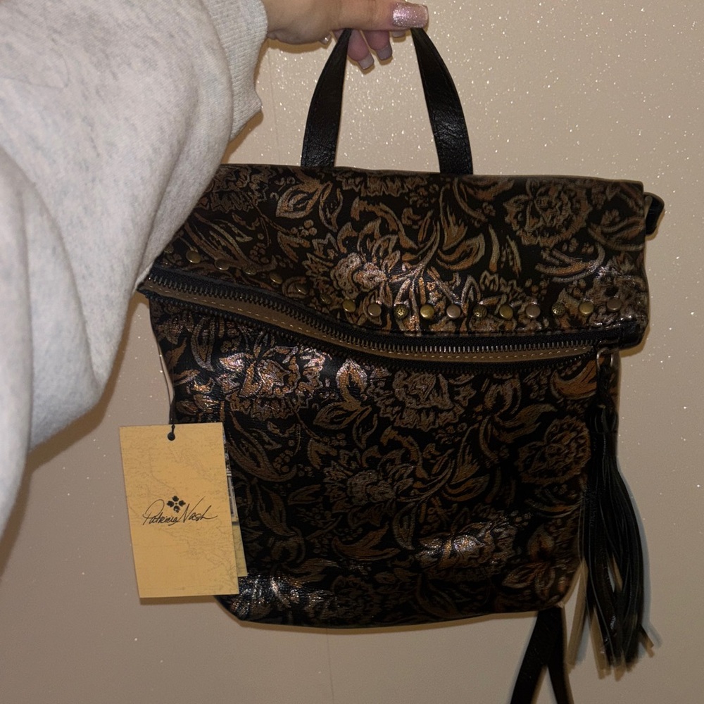 Patricia Nash Black and Gold Floral Backpack